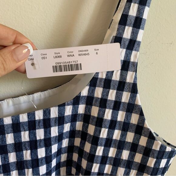 NWT J Crew Sleeveless Mini Dress in Stretch Gingham Navy Blue/White Size 6 - Picture 6 of 8
